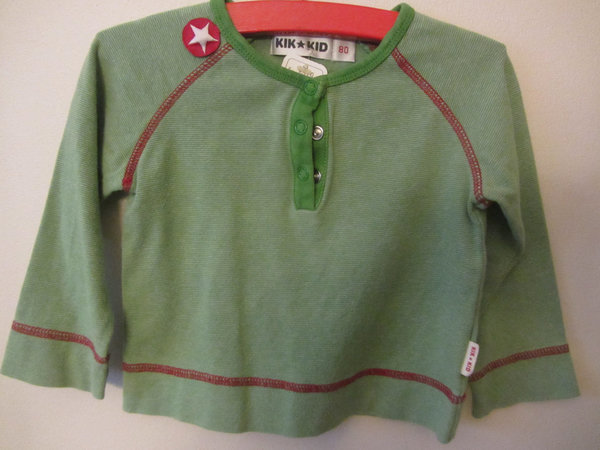 Groen gestreept shirt van Kik & Kids maat 80
